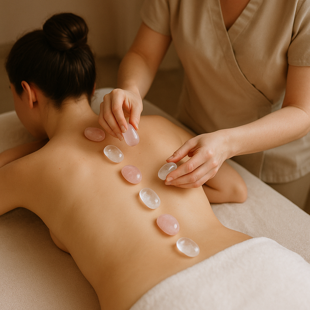 Minerál masszázs rituálé (rózsakvarc, hegyikristály) - masszázs kezelés